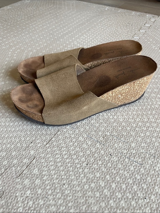 Mila Paoli Shoes - Mila Paoli Italian Suede Slide Wedge Sandals in Taupe